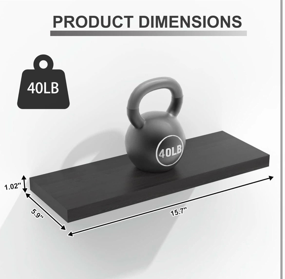 Set of 3 Black Floating Shelves brown color