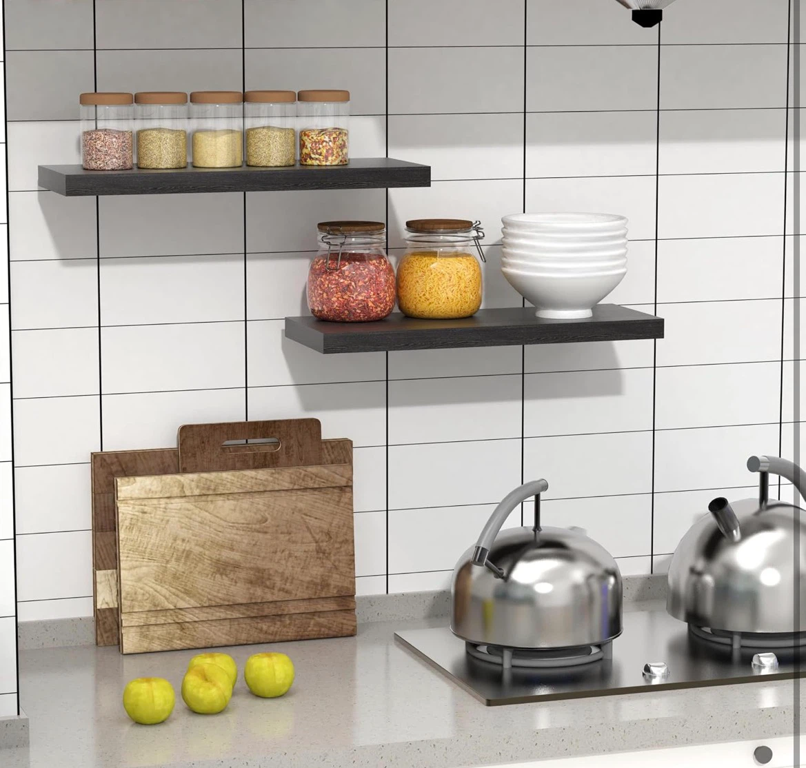 Set of 3 Black Floating Shelves brown color - photo 2