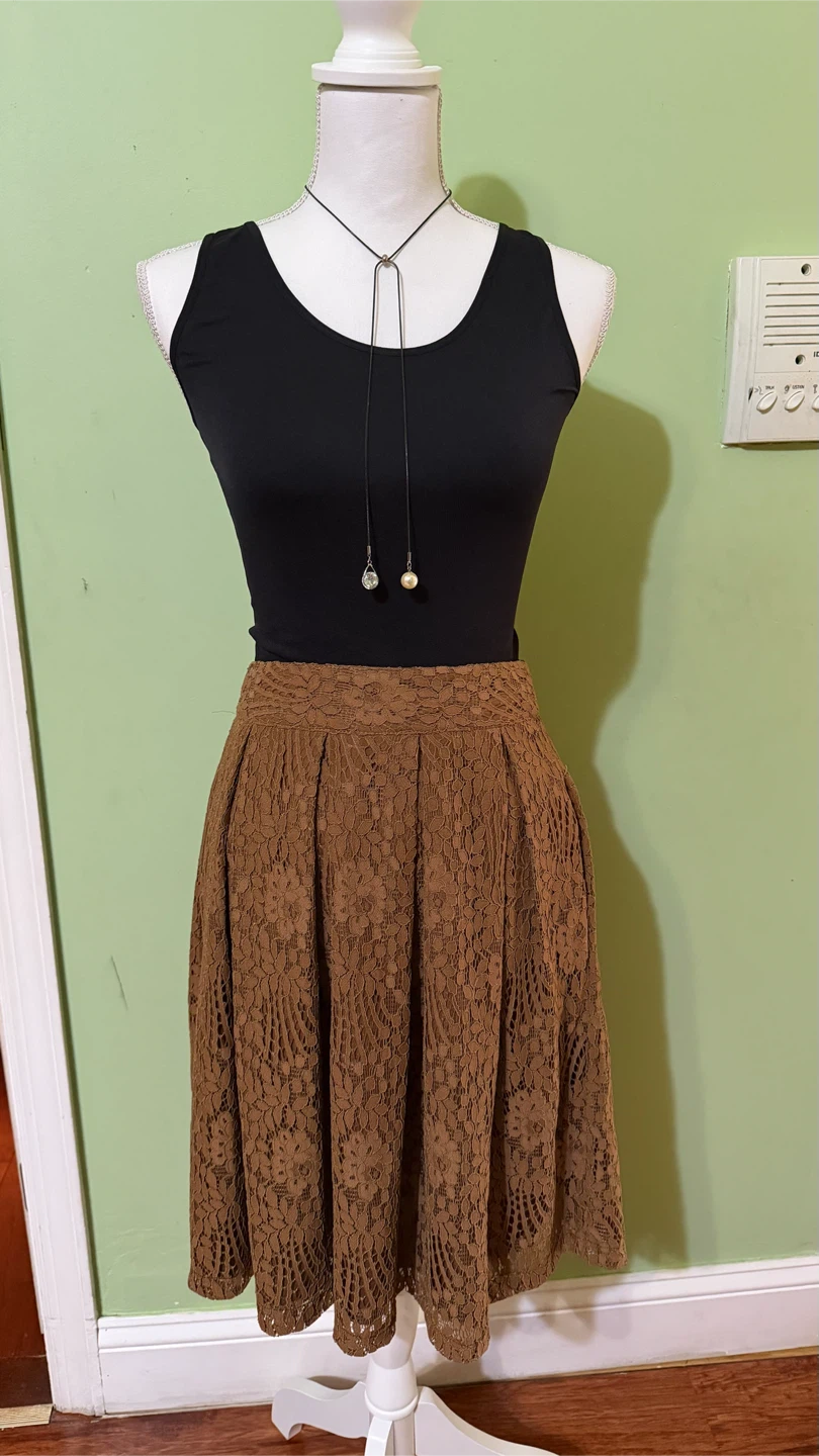 Brown Lace A-Line Midi Skirt - photo 3