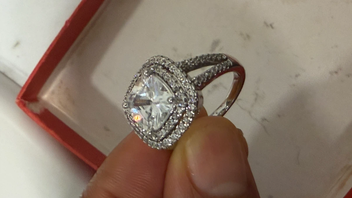 Sparkly Cushion Cut Halo Ring - engagement ring