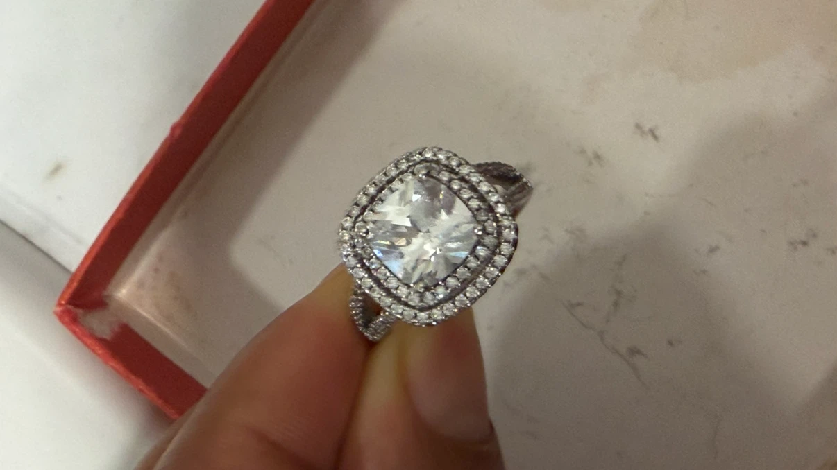 Sparkly Cushion Cut Halo Ring - engagement ring - photo 2