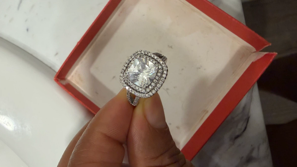 Sparkly Cushion Cut Halo Ring - engagement ring - photo 4