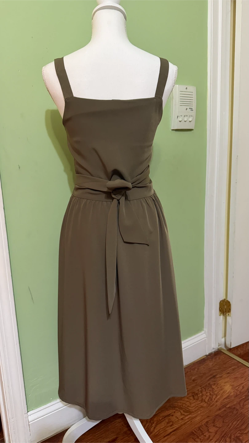 Olive Green Midi Dress with Tie Waist - photo 3