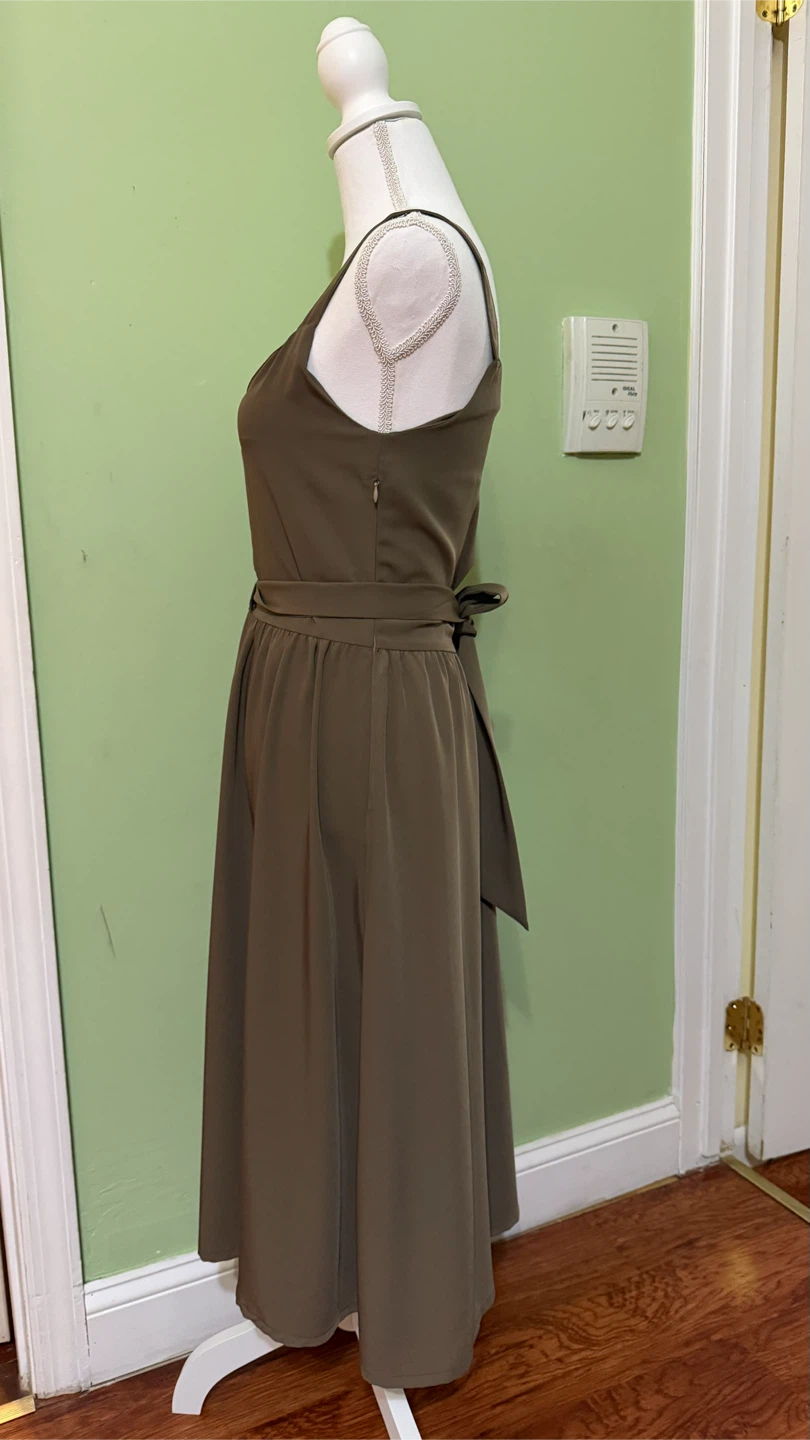 Olive Green Midi Dress with Tie Waist - photo 4