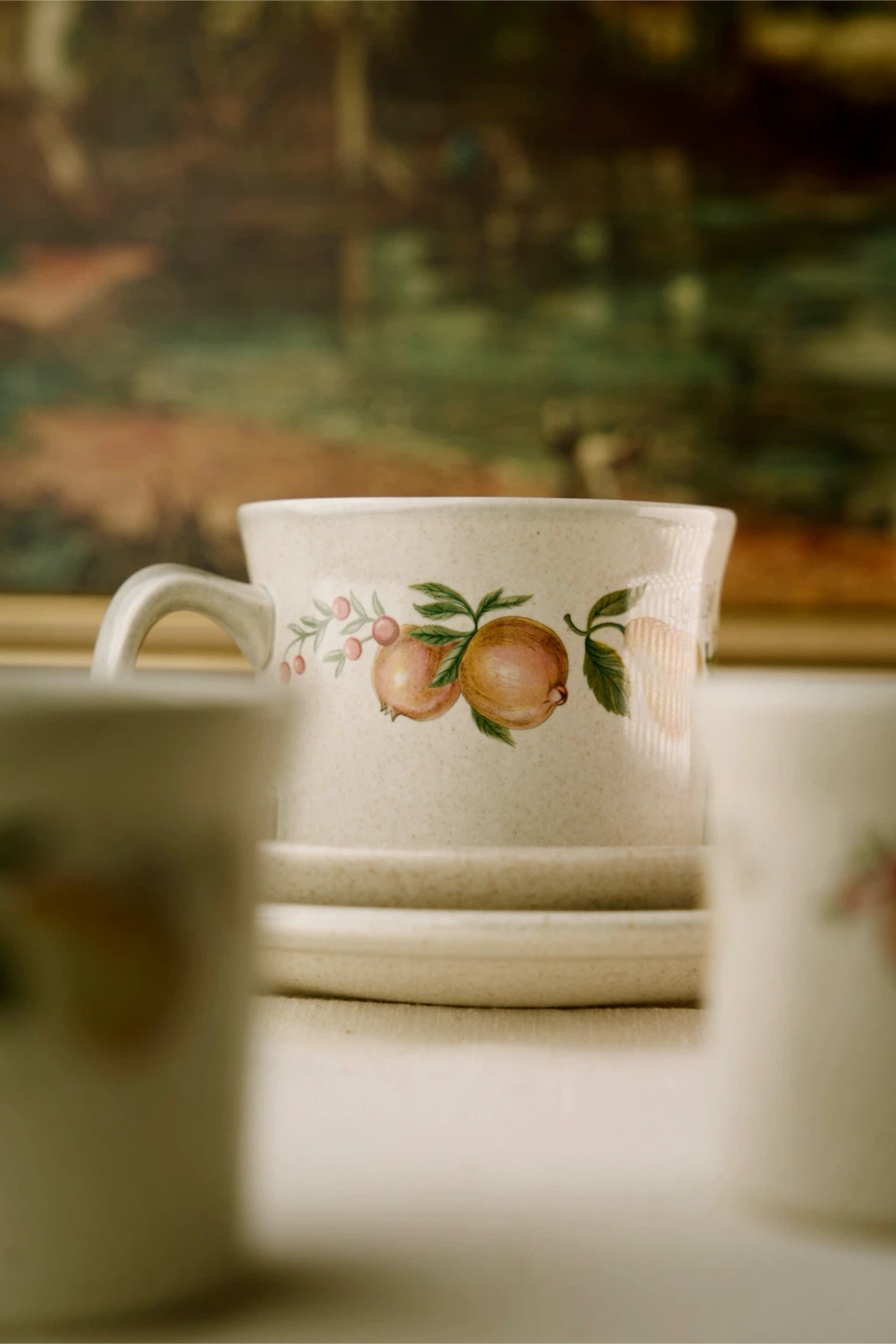 Vintage Fruit Pattern Coffee Cup and Saucer Set