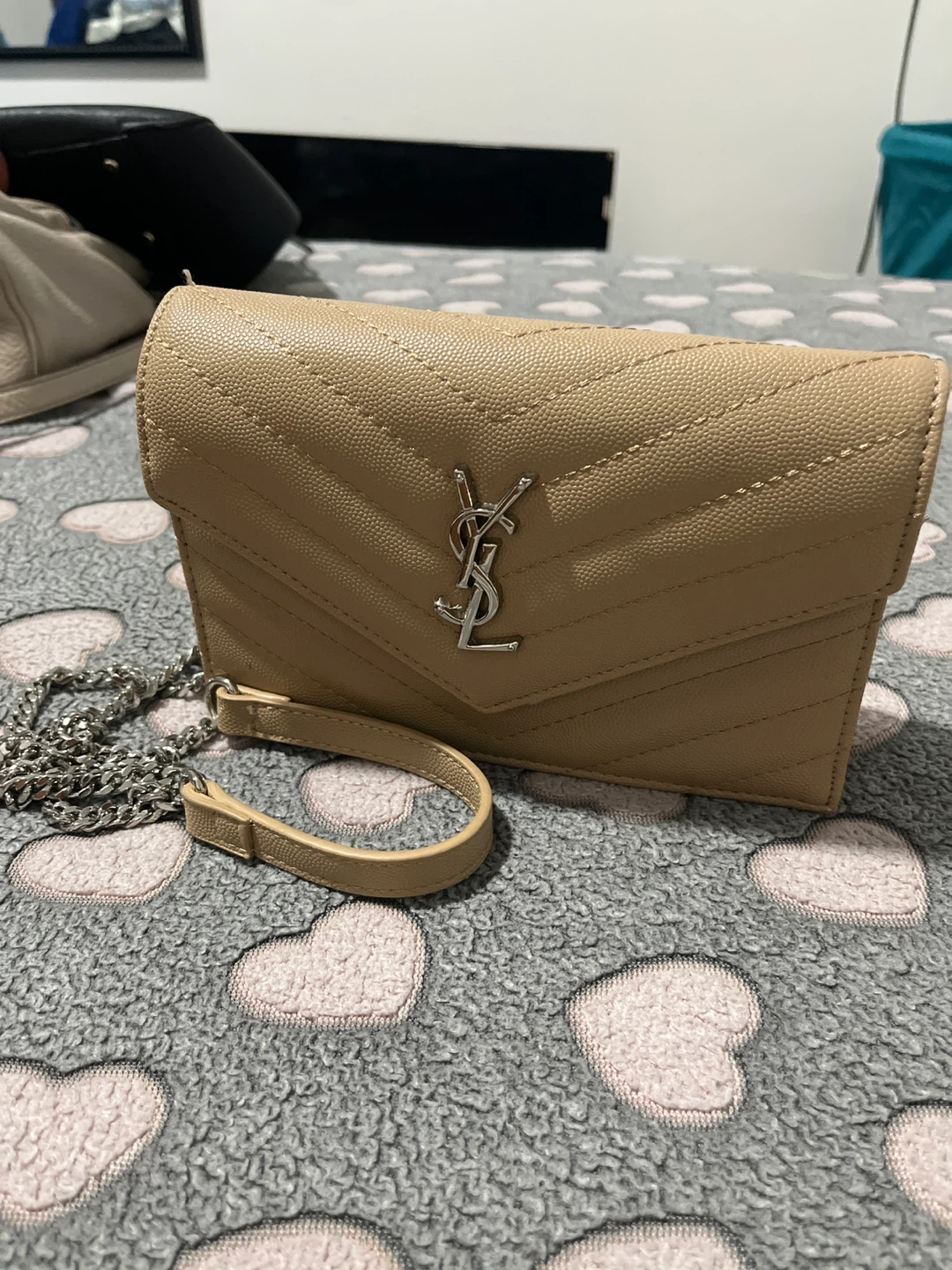 Saint Laurent Beige Leather Chain Wallet