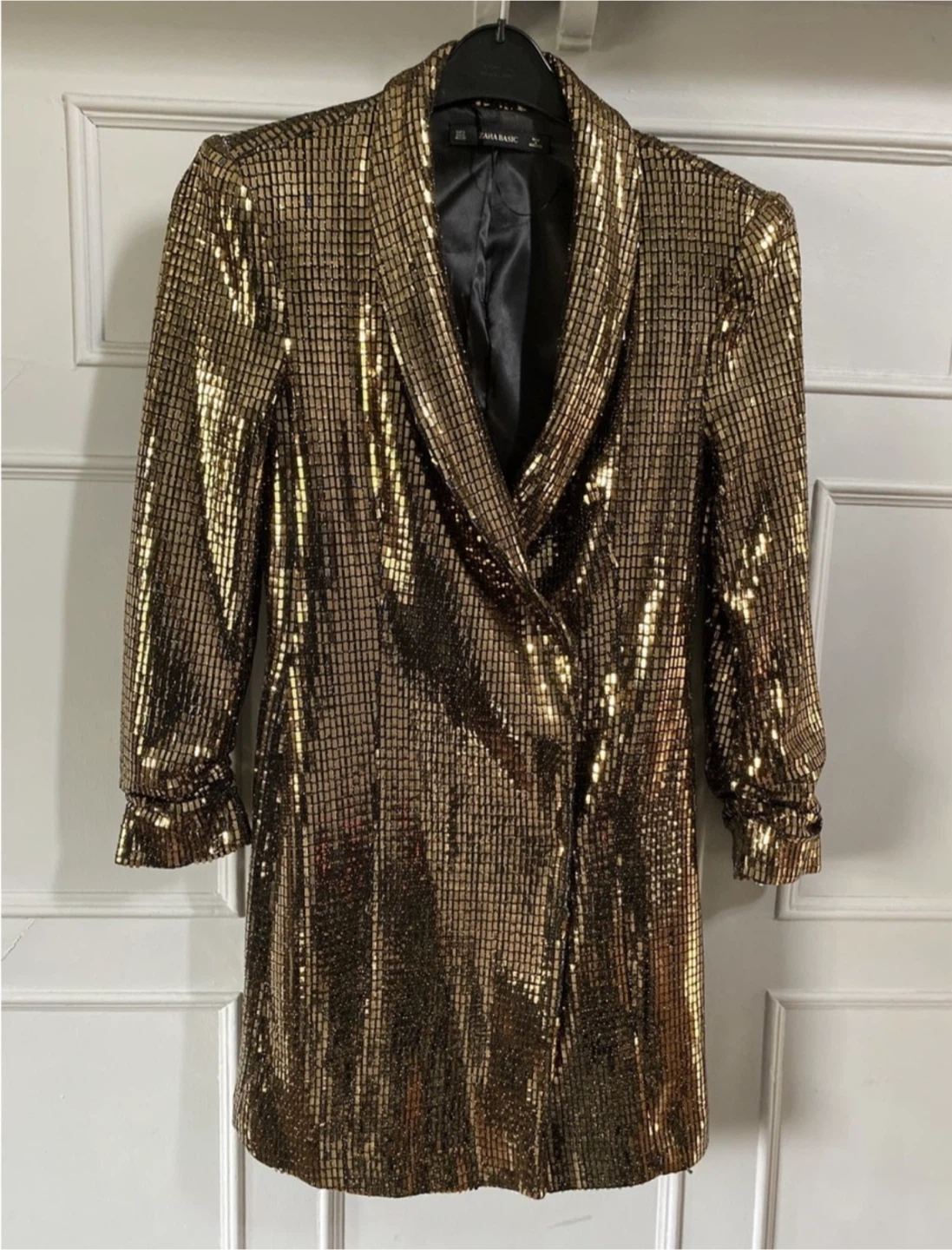ZARA Gold Sequin Blazer Dress - photo 2