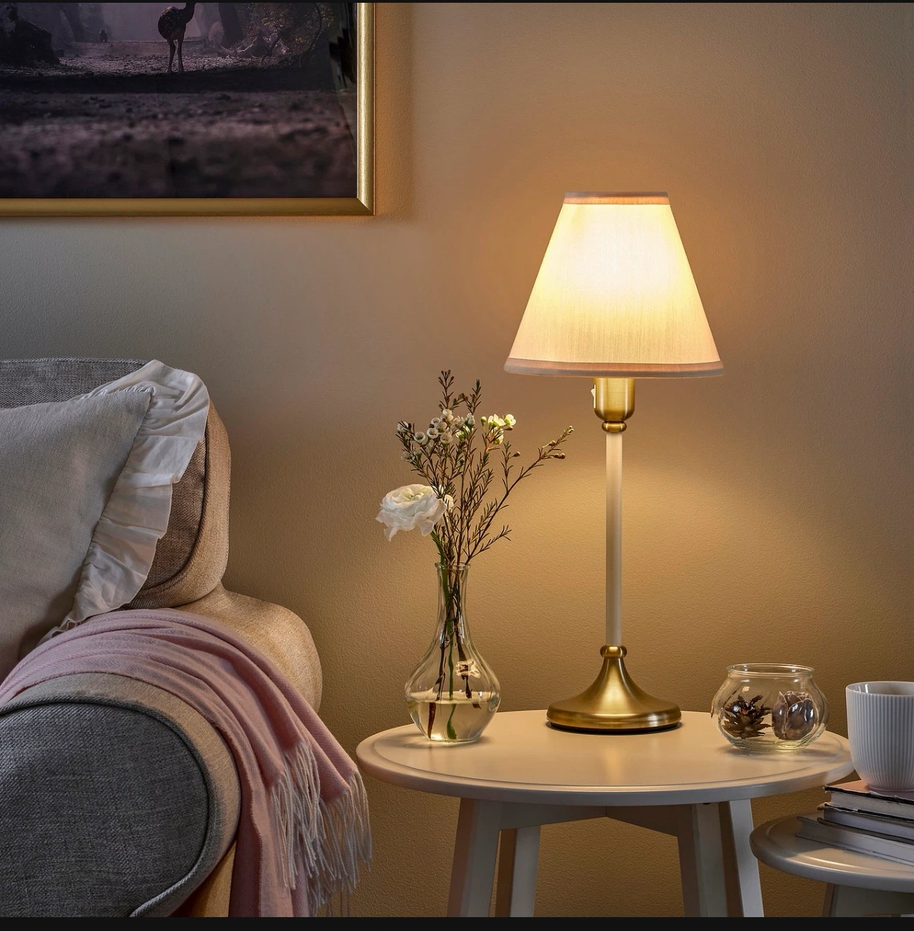 IKEA Small Table Lamp - Brass and White