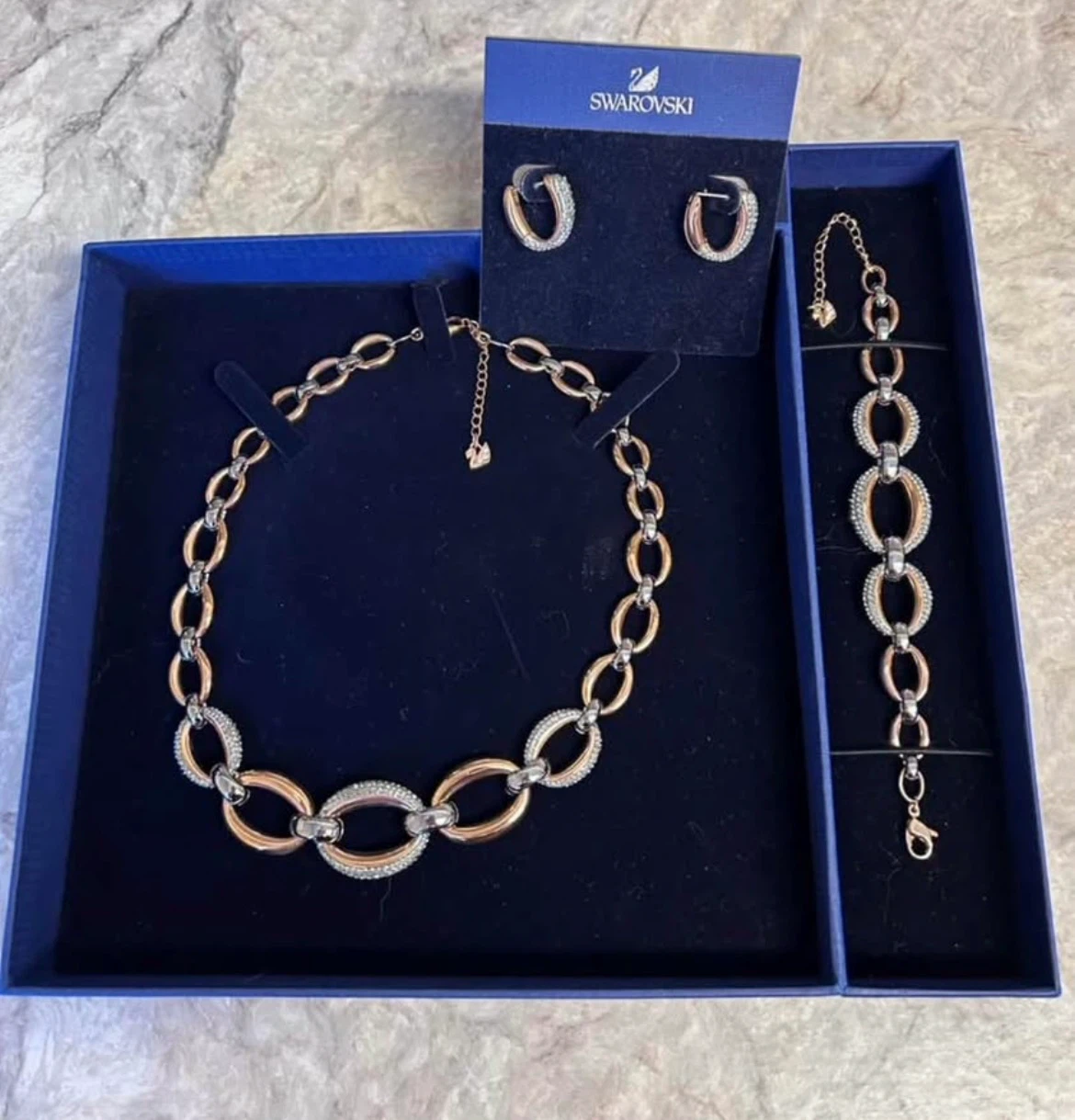 Swarovski Rose Gold Tone Crystal Bracelet and Earrings Set