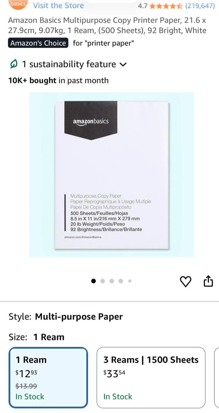 Amazon Copy Printer Paper, White