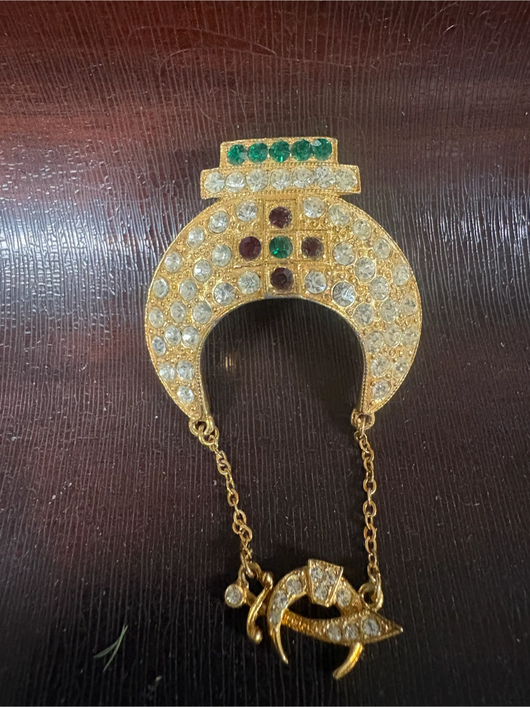 Vintage Shriners Crescent Moon Brooch with Pendant