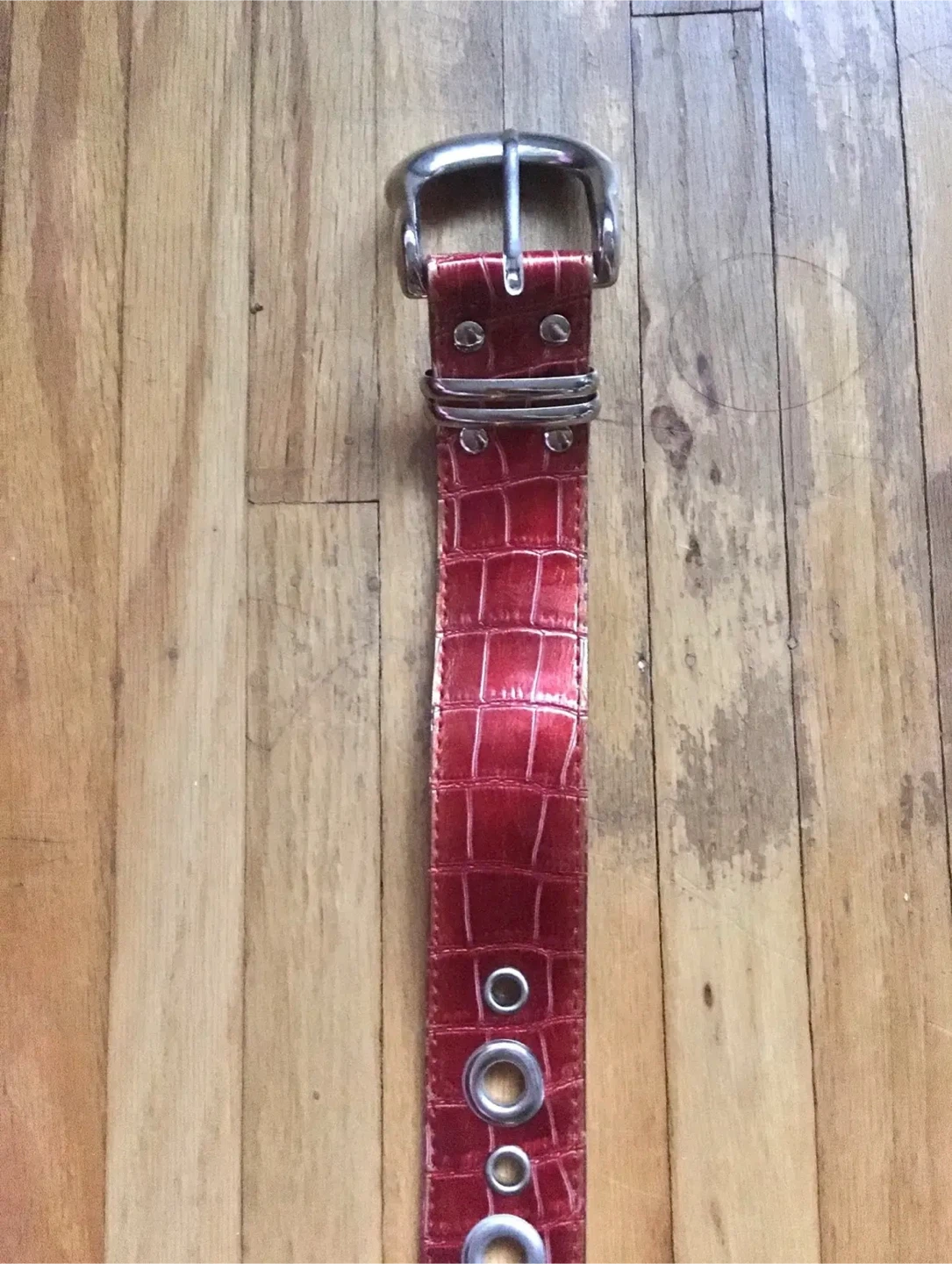 Red Faux Croc Belt with Silver Buckle - photo 2