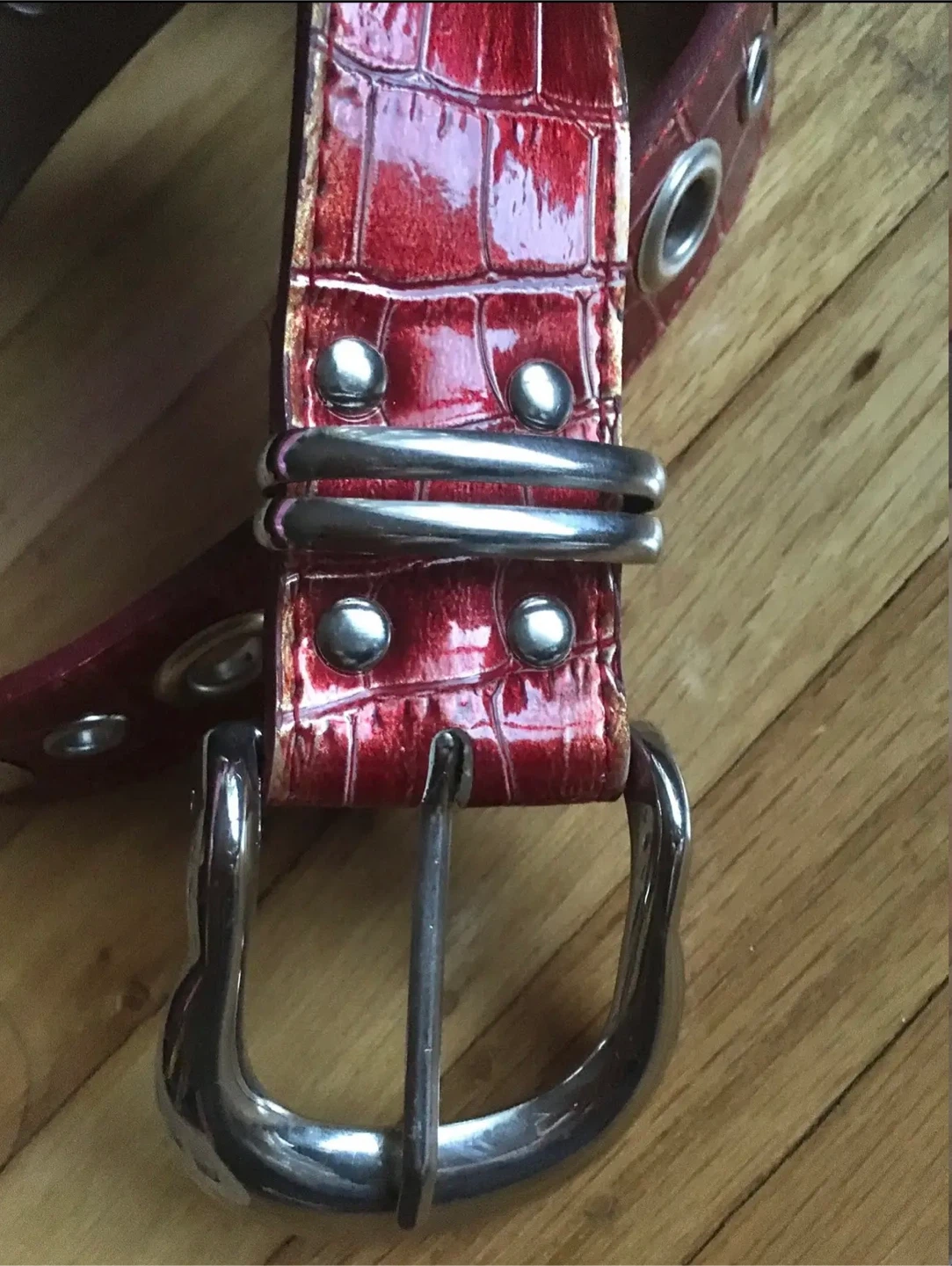Red Faux Croc Belt with Silver Buckle - photo 3