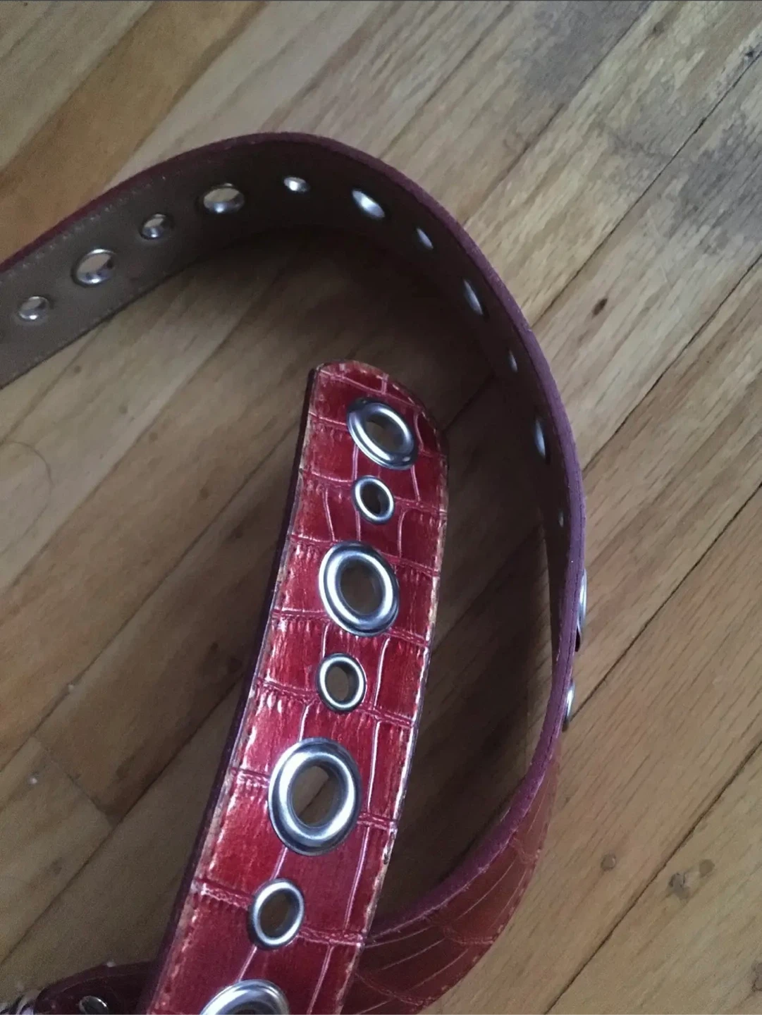 Red Faux Croc Belt with Silver Buckle - photo 4