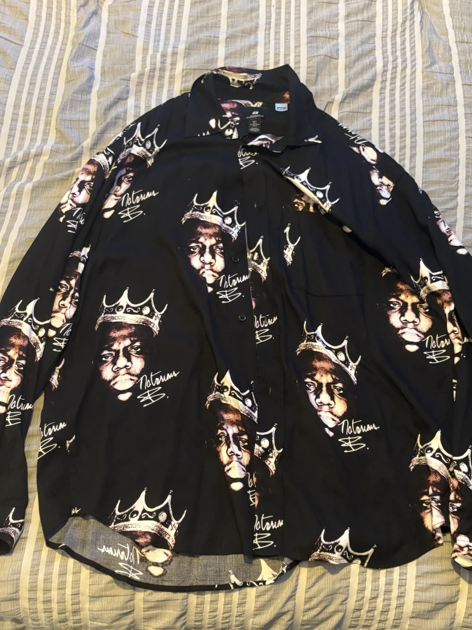 H&M Notorious B.I.G. All Over Print Button-Up Shirt