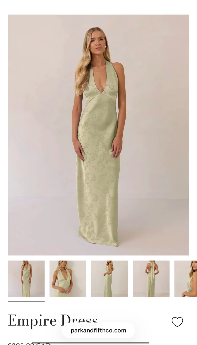 Empire Dress Pistachio Green Floral Jacquard Halter Maxi