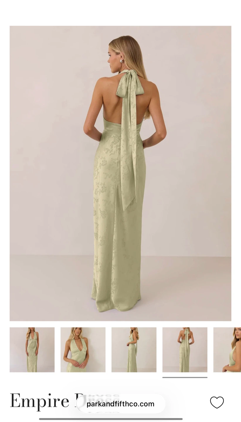 Empire Dress Pistachio Green Floral Jacquard Halter Maxi - photo 2