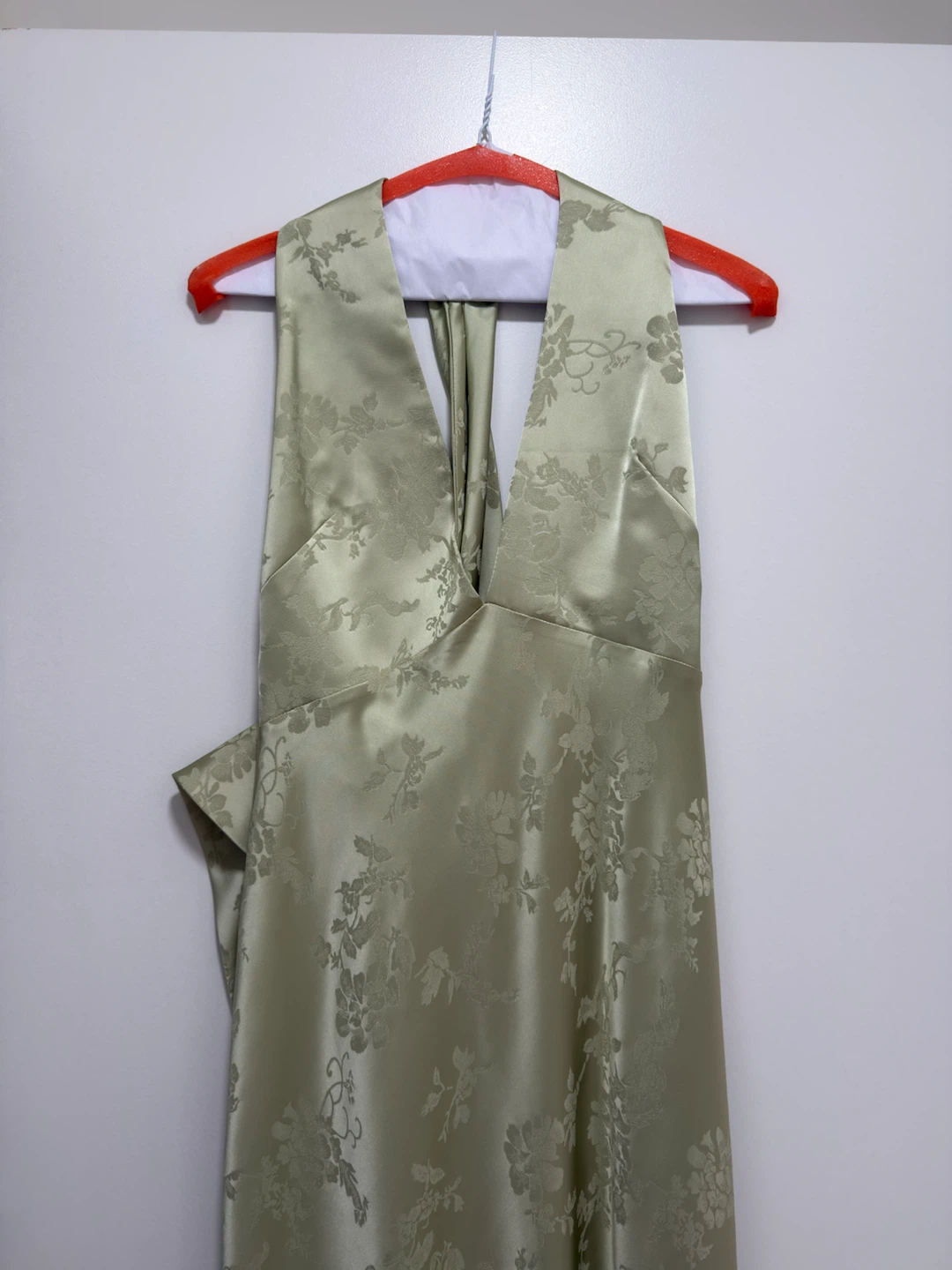 Empire Dress Pistachio Green Floral Jacquard Halter Maxi - photo 5