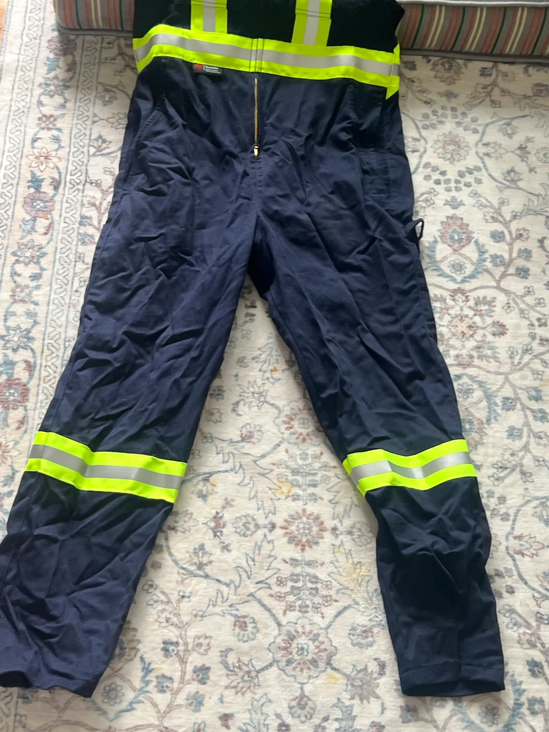 Navy Blue Work Bib Overalls with Reflective Strips - photo 4