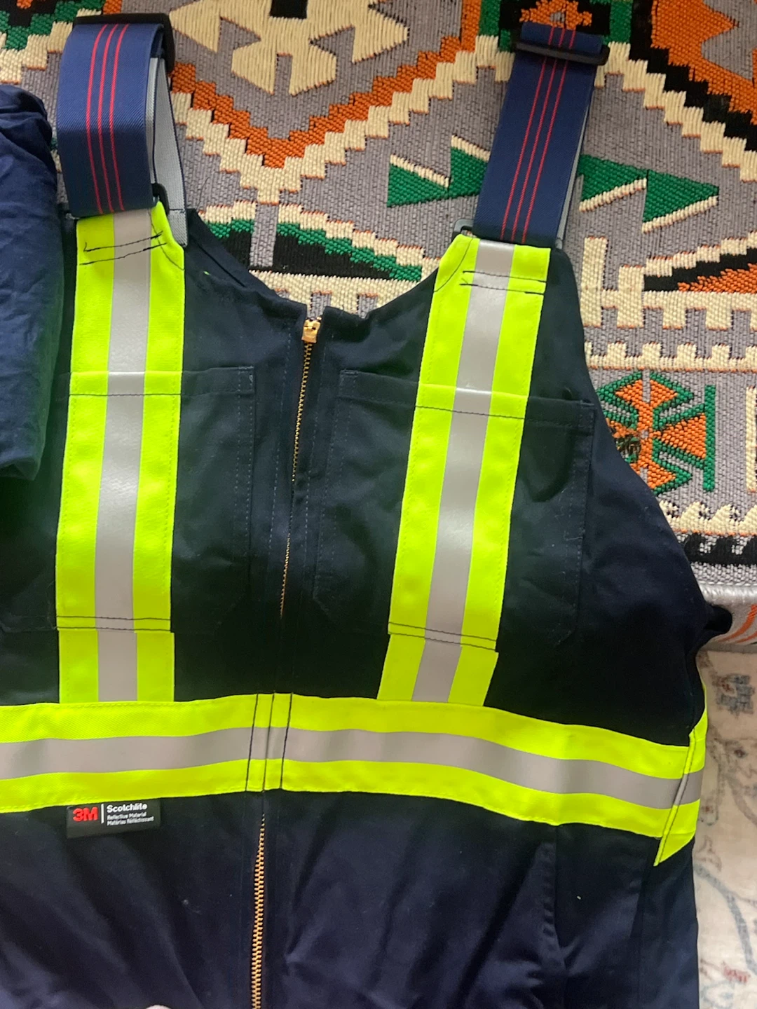 Navy Blue Work Bib Overalls with Reflective Strips - photo 2