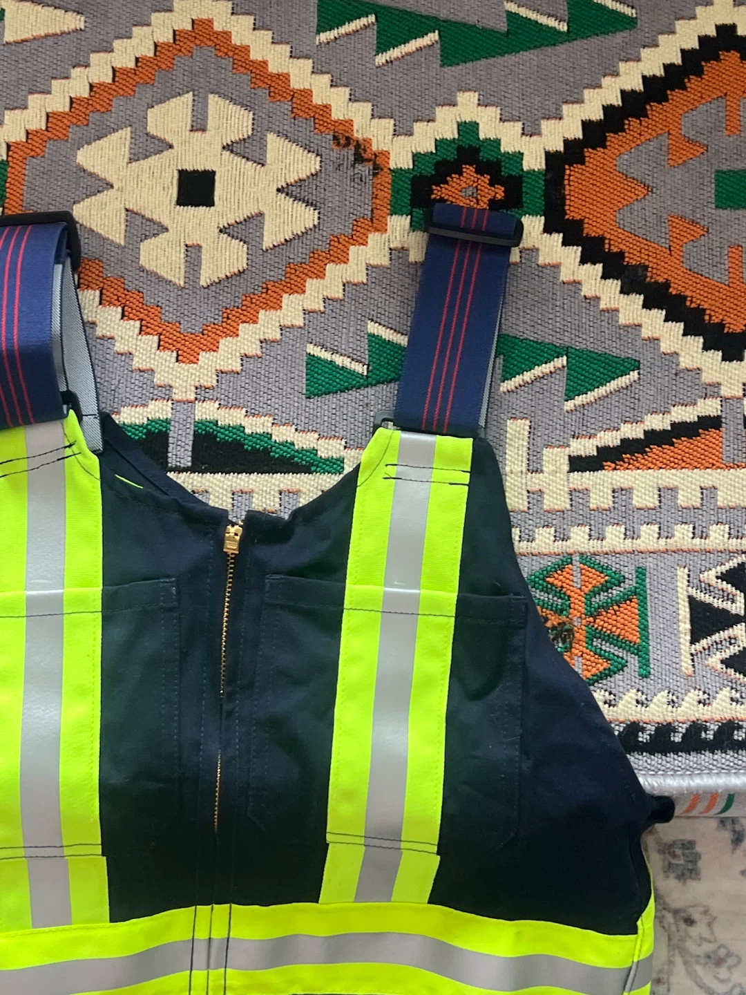 Navy Blue Work Bib Overalls with Reflective Strips