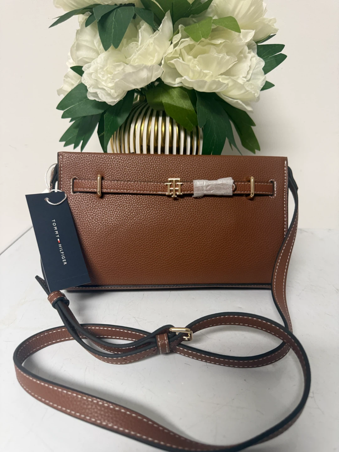 Tommy Hilfiger Brown Leather Crossbody Bag