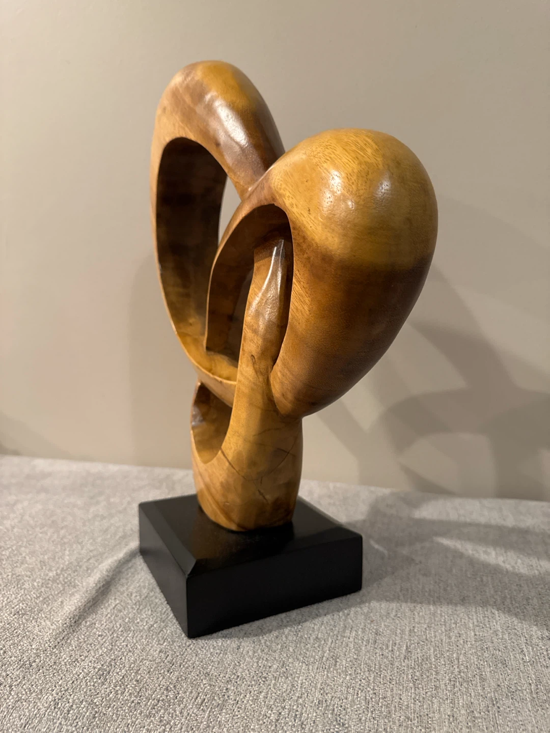 Wooden Abstract Sculpture with Black Base - photo 2