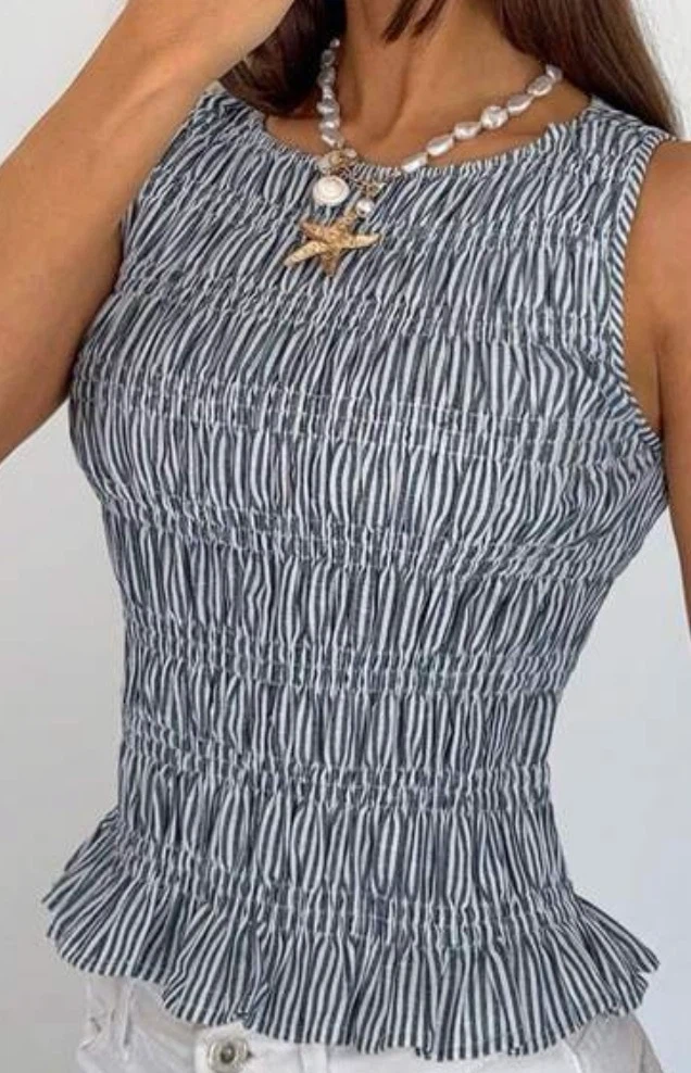 Smocked Striped Sleeveless Top