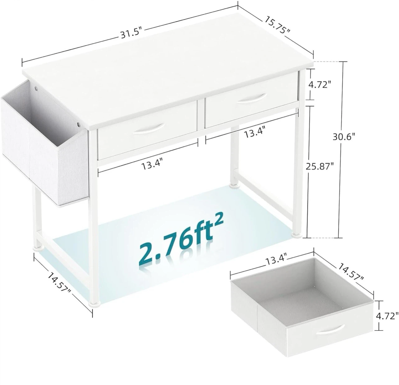 White Desk with 2 Storage Drawers - photo 4