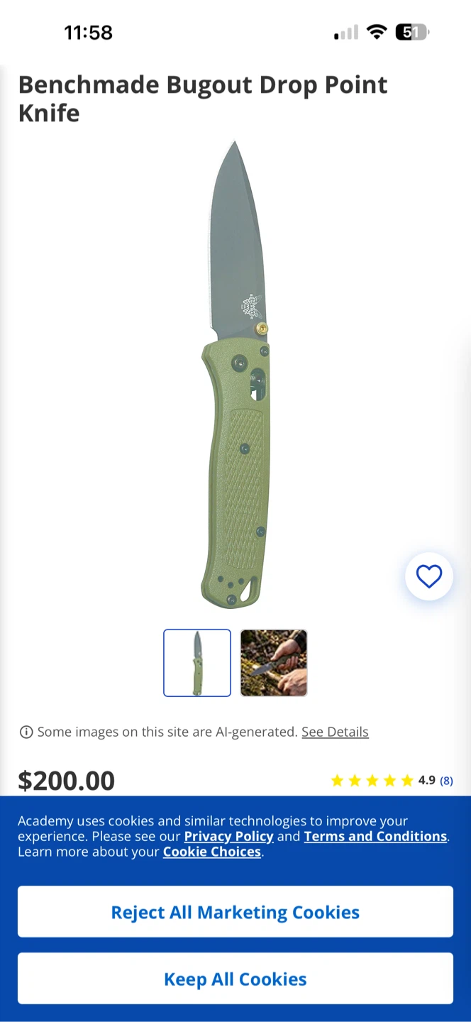 Benchmade Bugout Drop Point Knife - Green