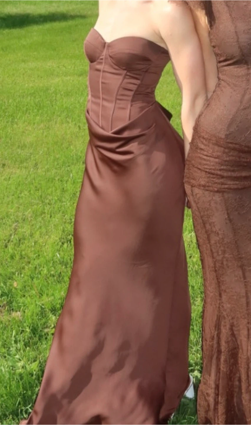 Rotate Satin Bustier Gown - Brown - photo 4