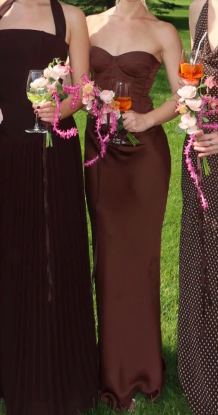 Rotate Satin Bustier Gown - Brown - photo 5