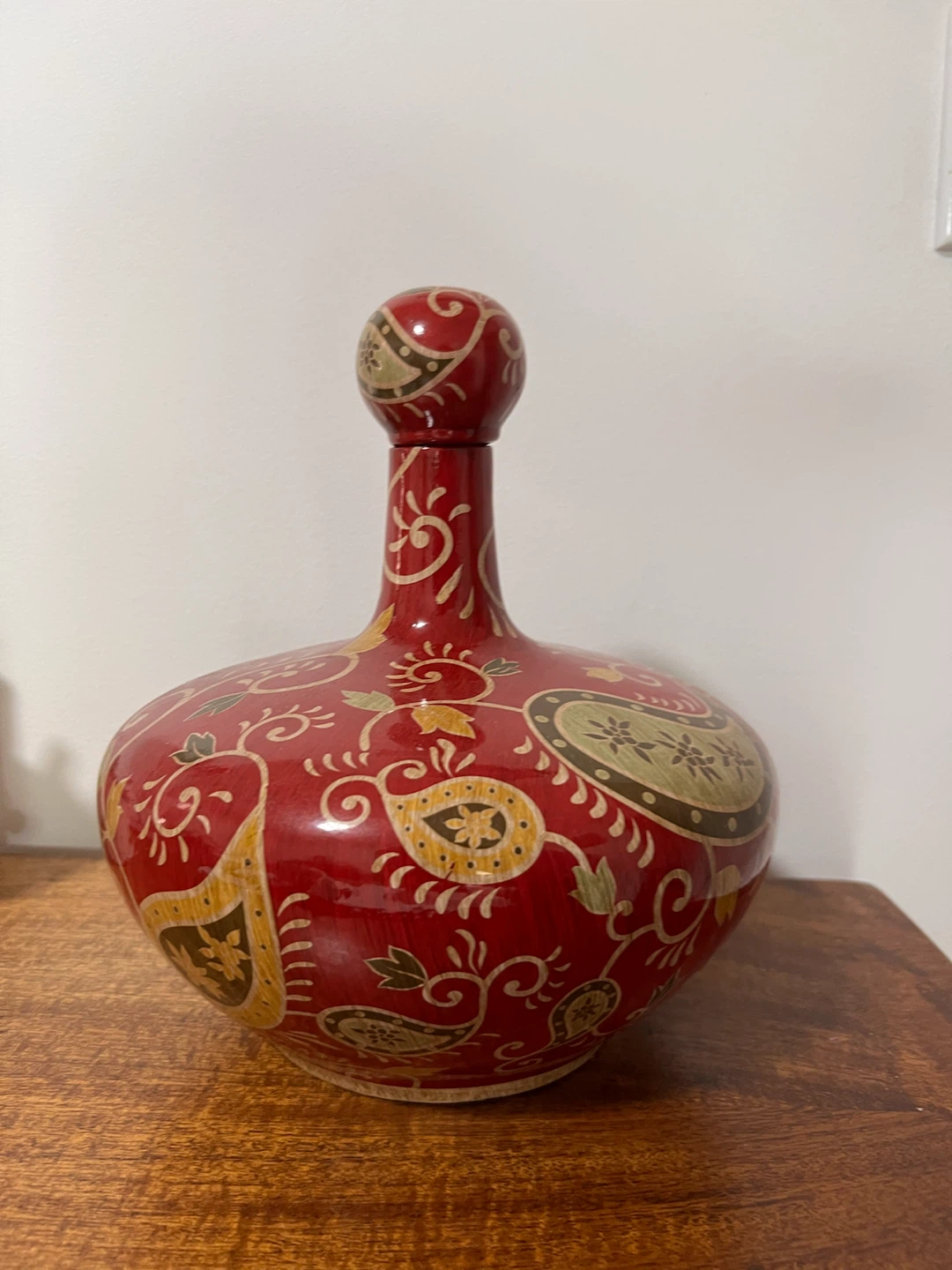 Vintage Pier 1 Decorative Red Paisley Bottle