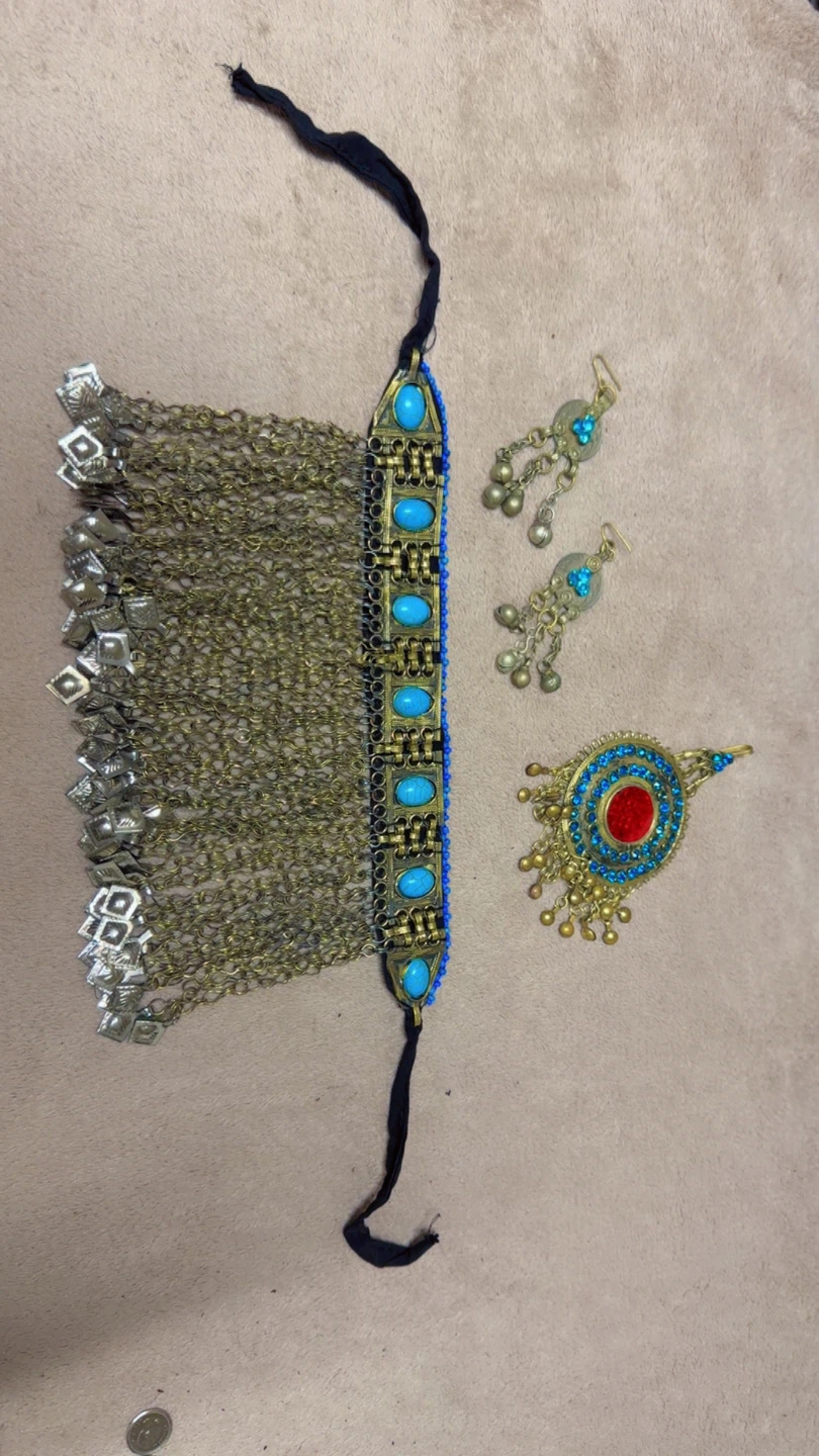 Afghan Ethnic Jewelry Set with Earrings and Pendant