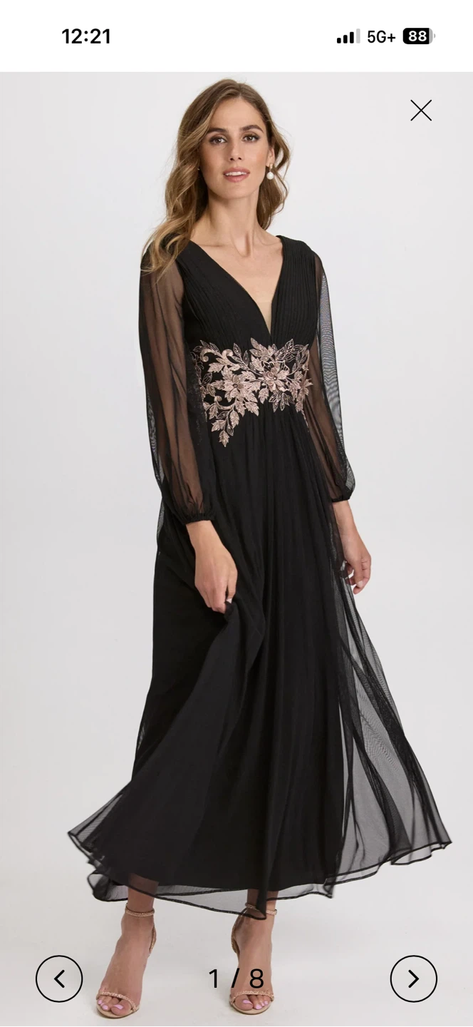 Laura Black Maxi Dress with Metallic Floral Appliqué - photo 3