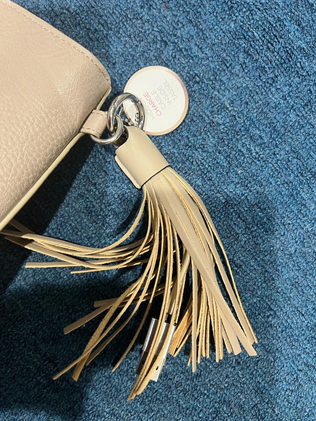 Pale Gray Faux Leather Tote Bag with Tassel - photo 2