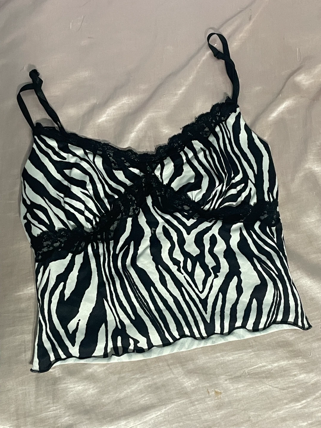 Zebra Print Cami Top with Lace Trim