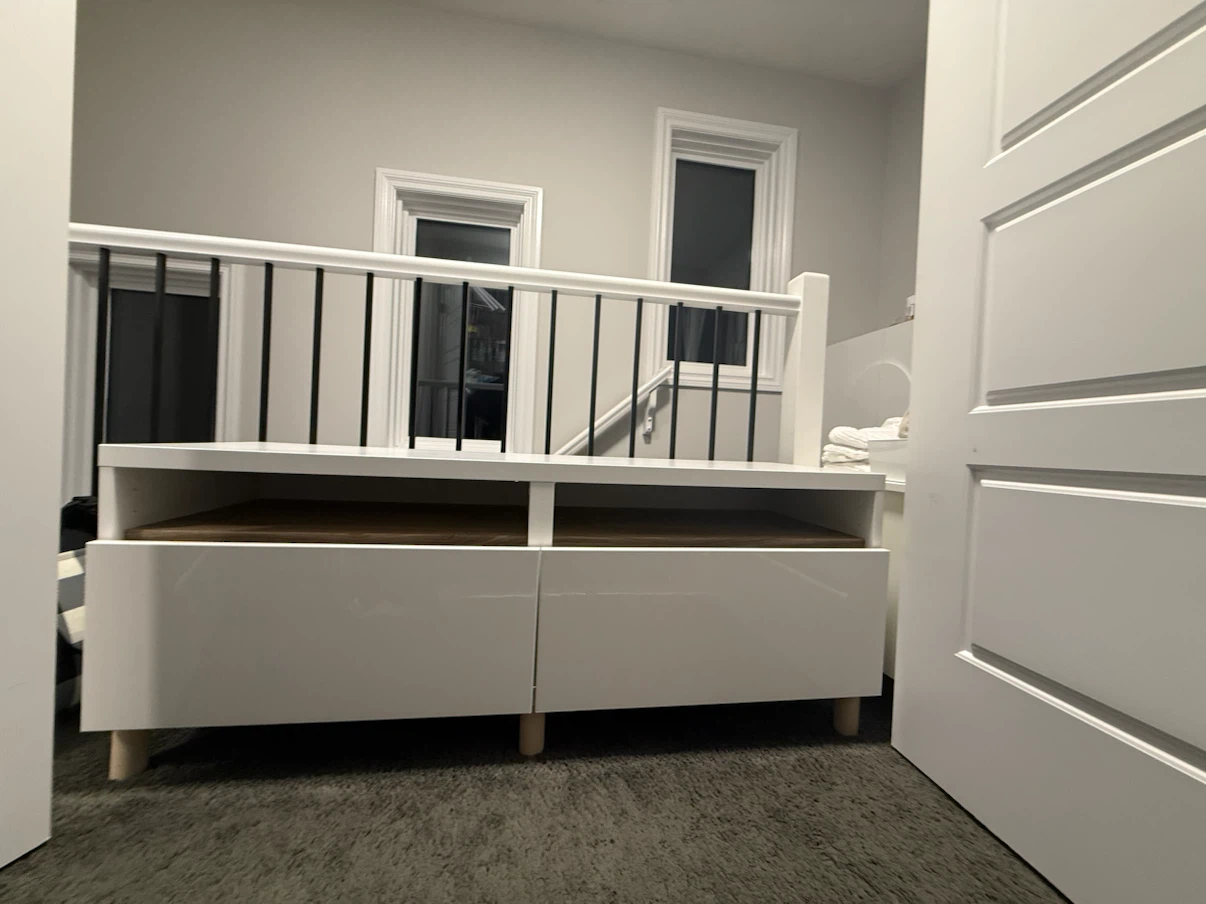 IKEA Besta White Media Console with Wood Accents