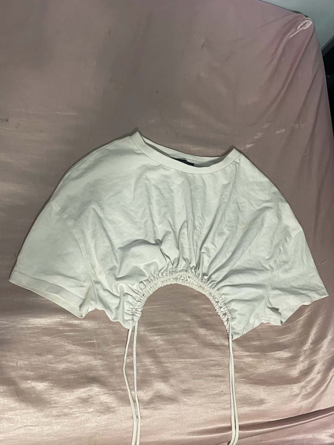 White Cropped Top with Drawstring Hem