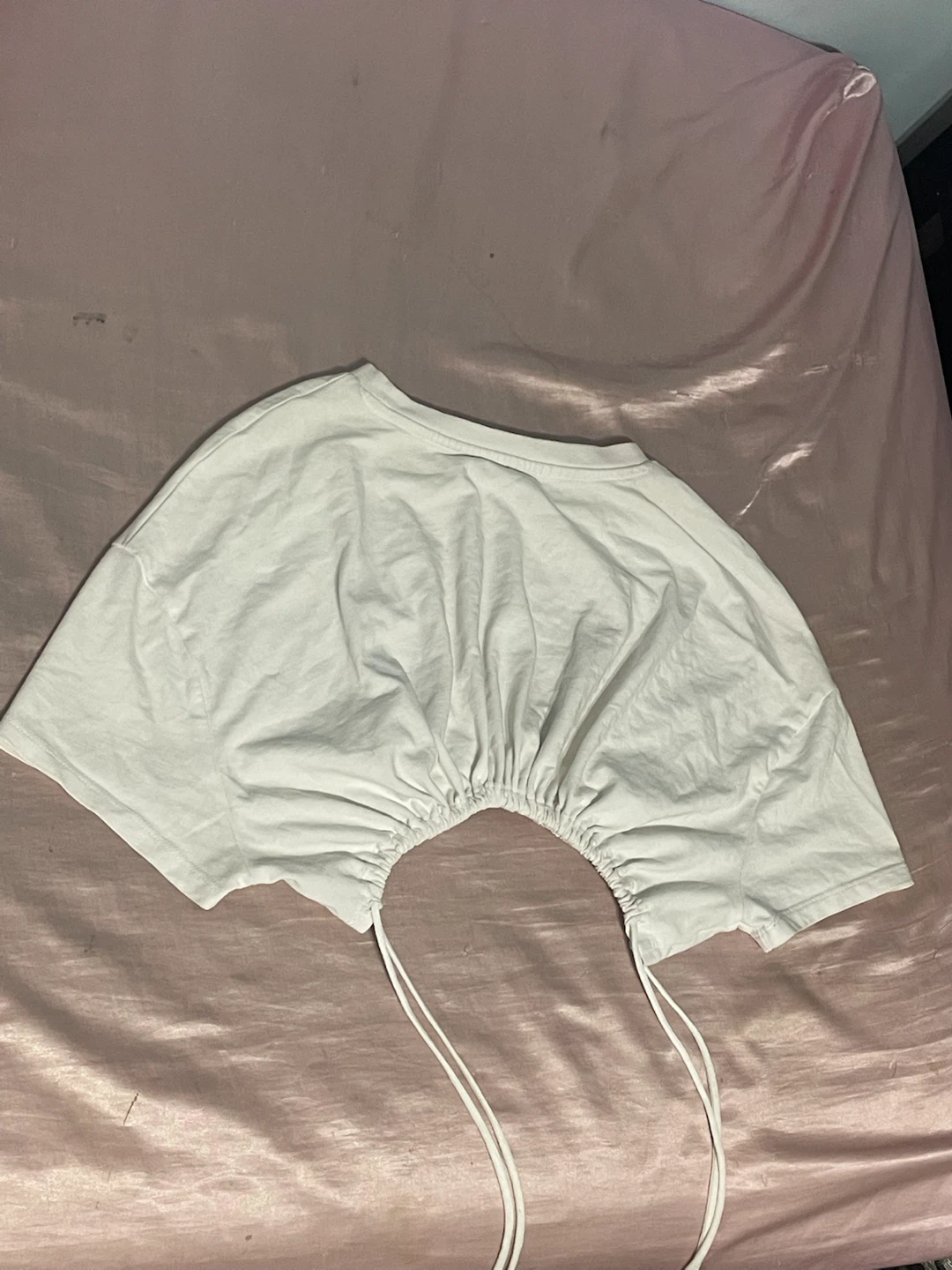 White Cropped Top with Drawstring Hem - photo 2