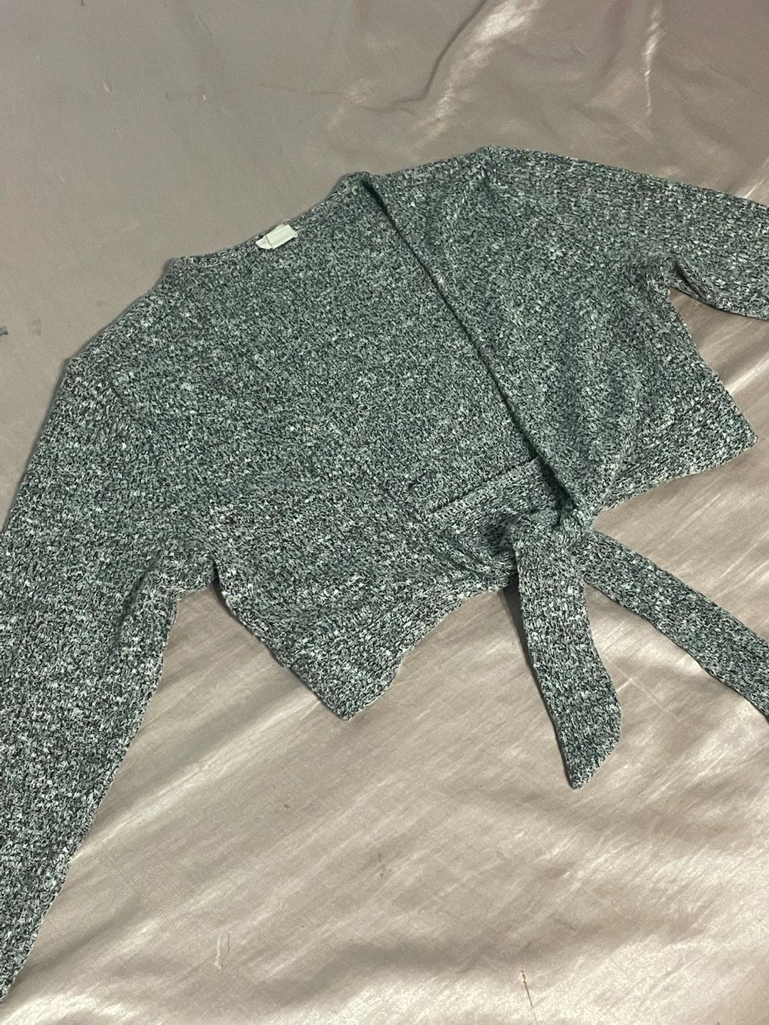 Garage Grey Cropped Tie-Front Sweater - photo 2