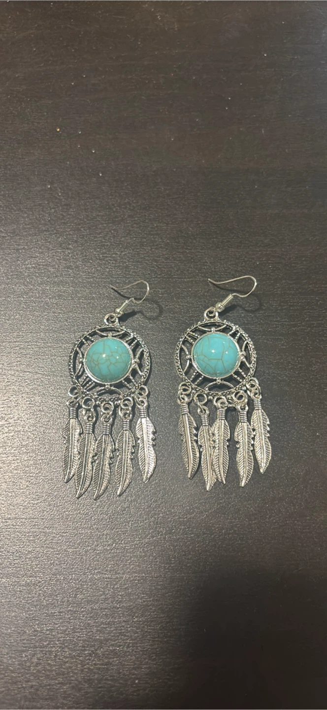 Bohemian Style Turquoise Feather Earrings