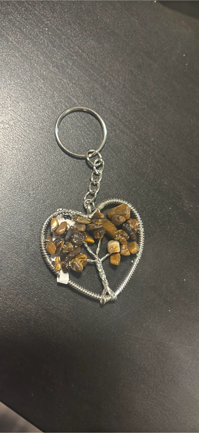 Heart shaped Tree of Life Keychain with Tiger's Eye Stones - photo 2