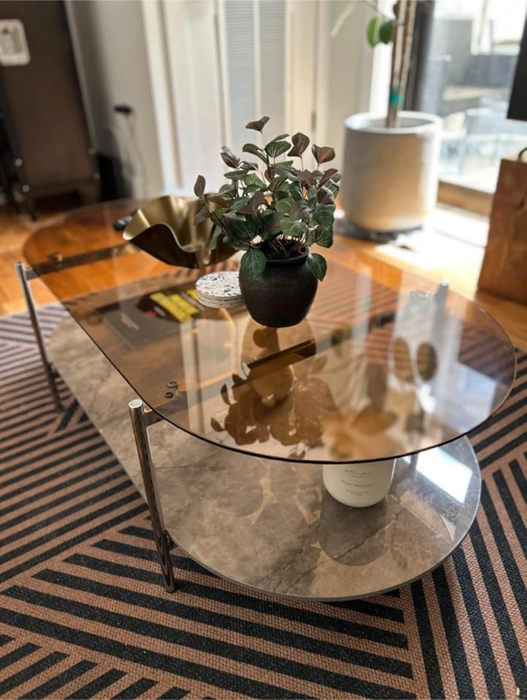 Glass & Stone Coffee Table with Two Tiers