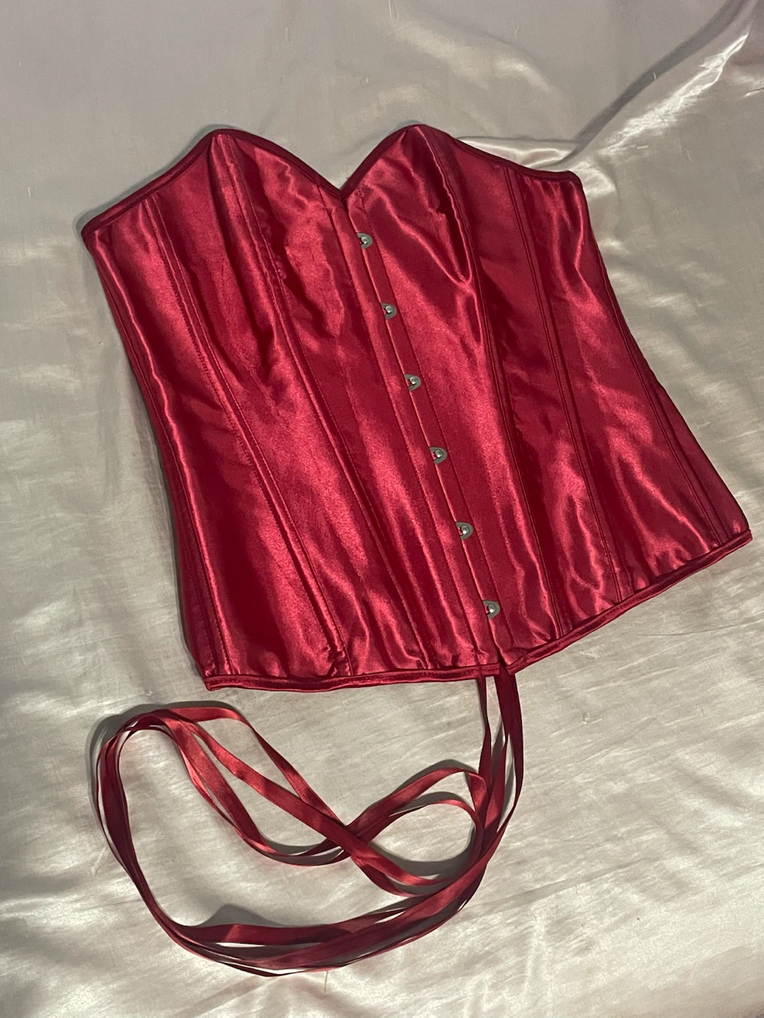 Red Satin Corset with Lace-Up Back