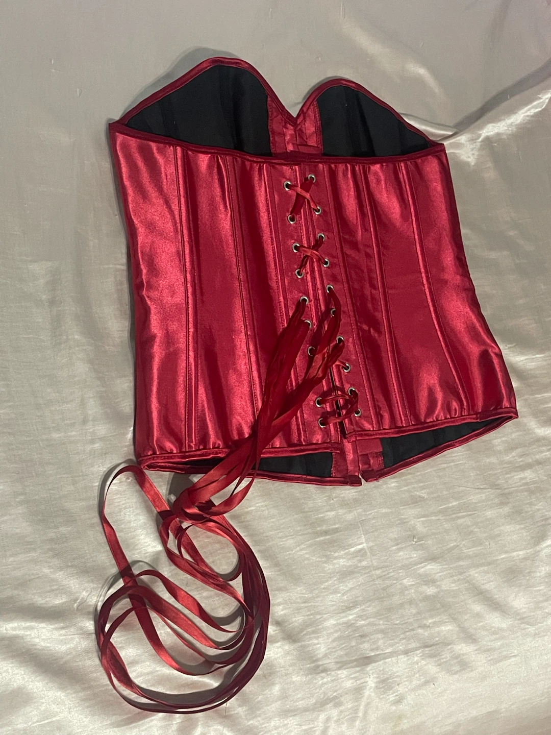Red Satin Corset with Lace-Up Back - photo 2