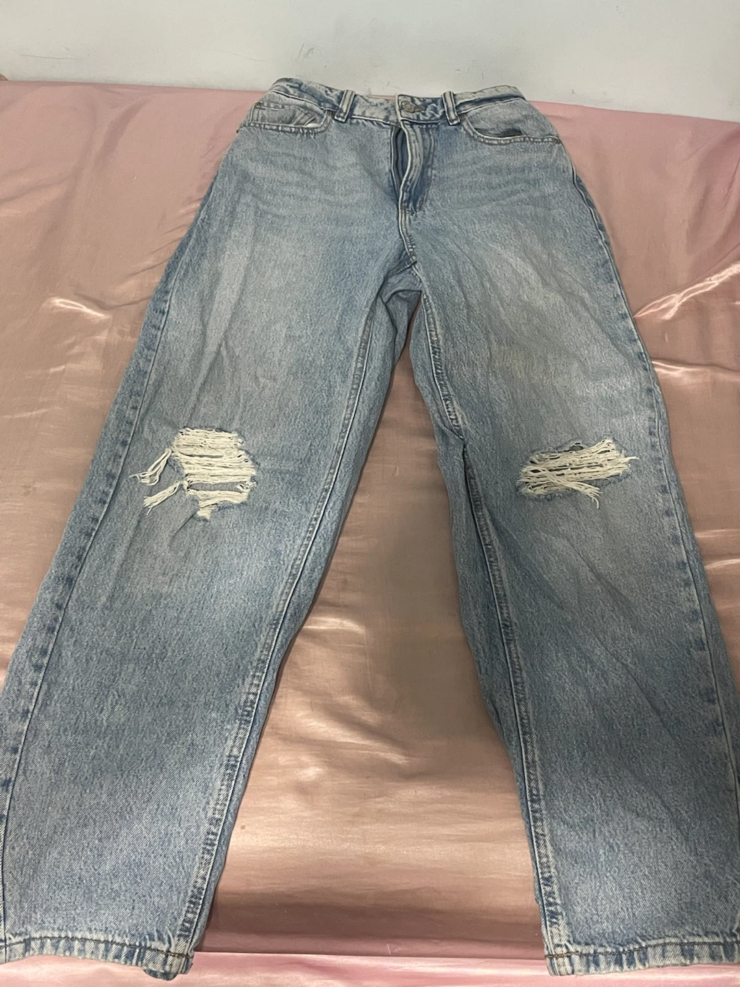Light Wash Distressed Wide Leg Jeans