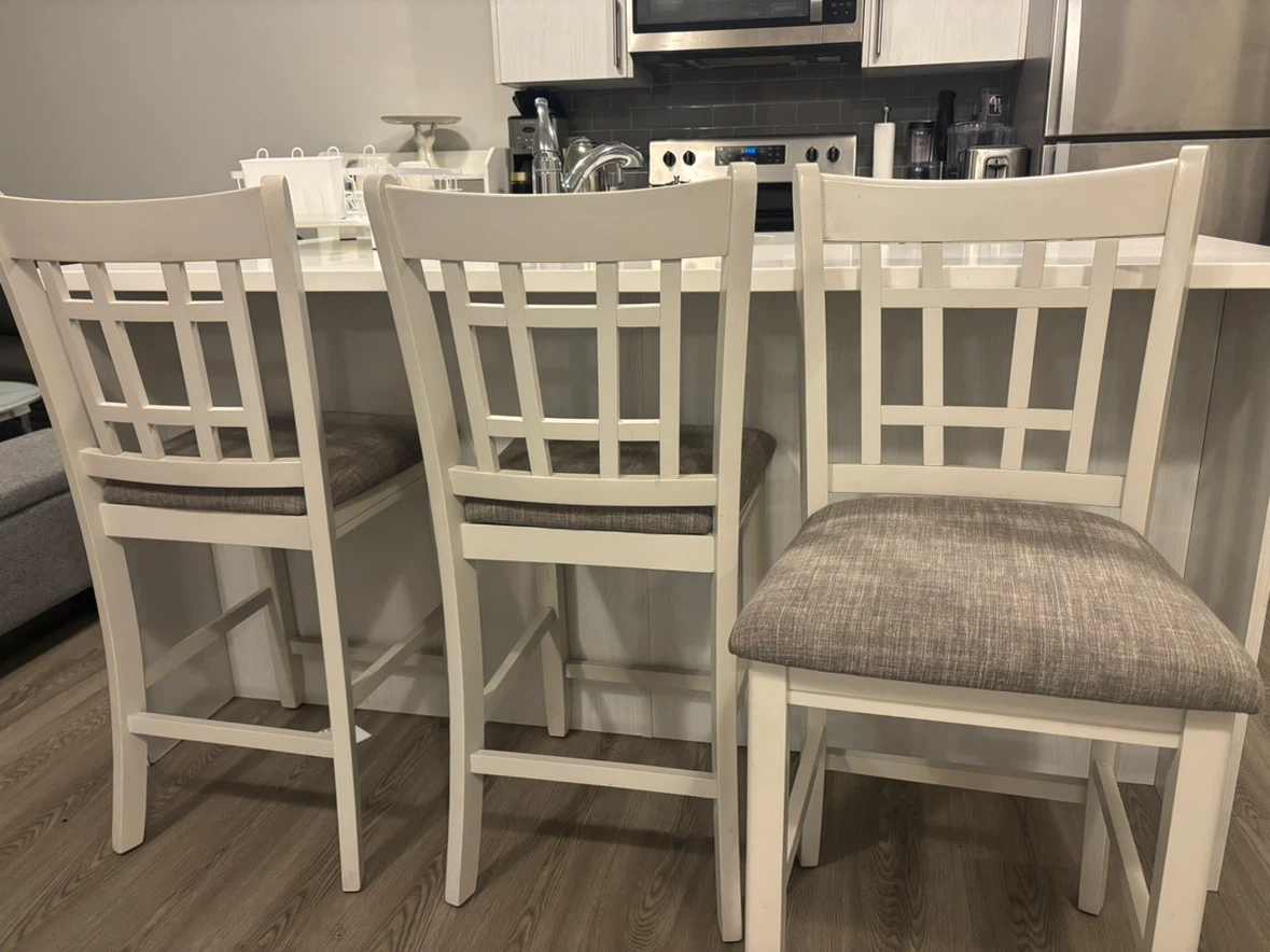Set of 3 White Counter Stools with Grey Cushions - photo 3