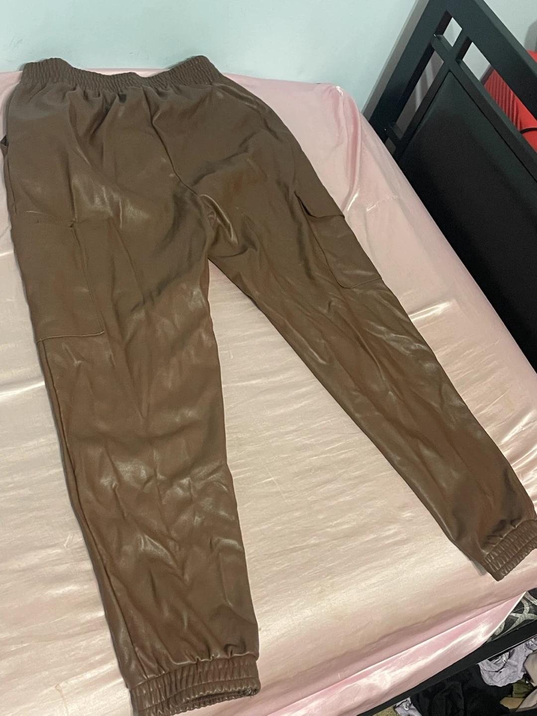 Brown Faux Leather Cargo Joggers - photo 2