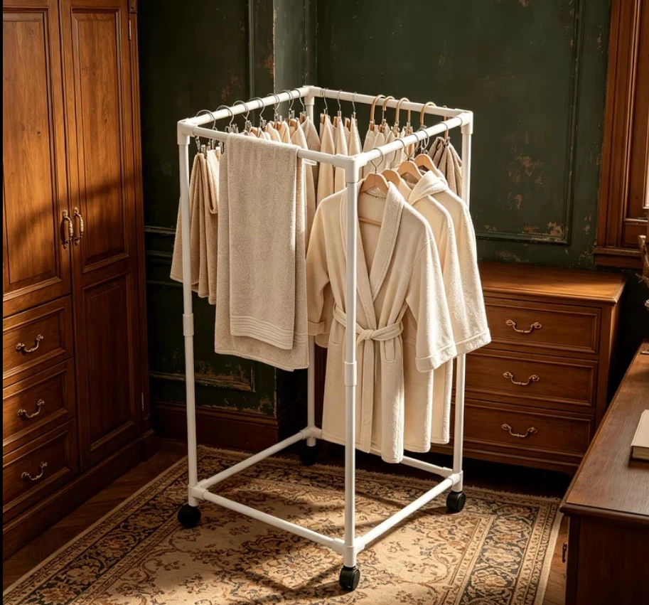 White Rolling Garment Rack with Wheels (49” x 21”)
